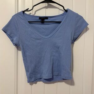 Forever 21 Light Blue V-Neck Ribbed Tee
